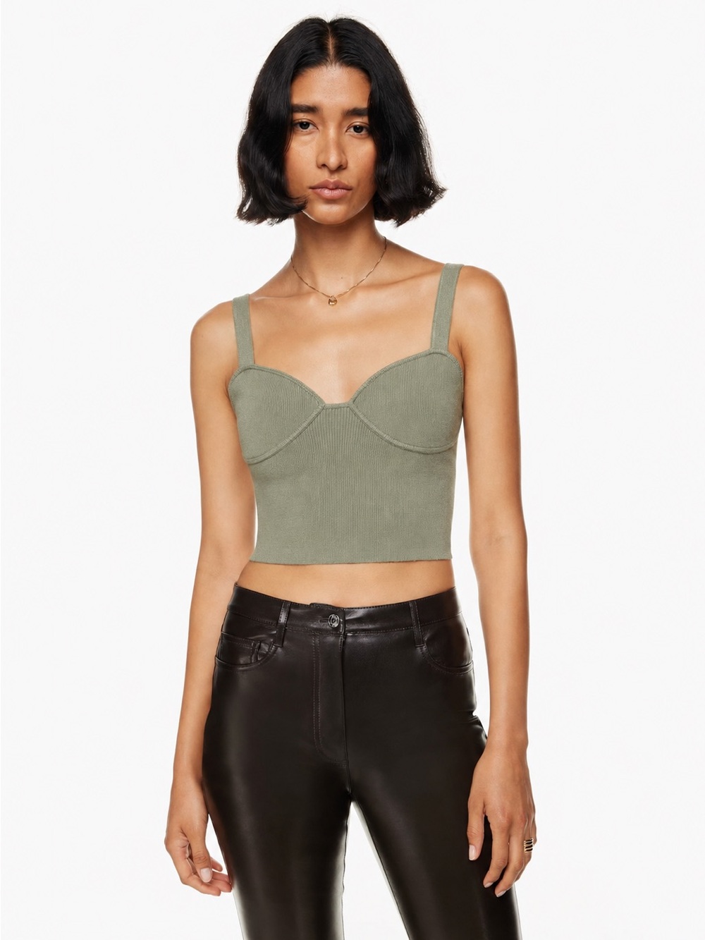 Babaton Sage Olive Ribbed Cropped Top